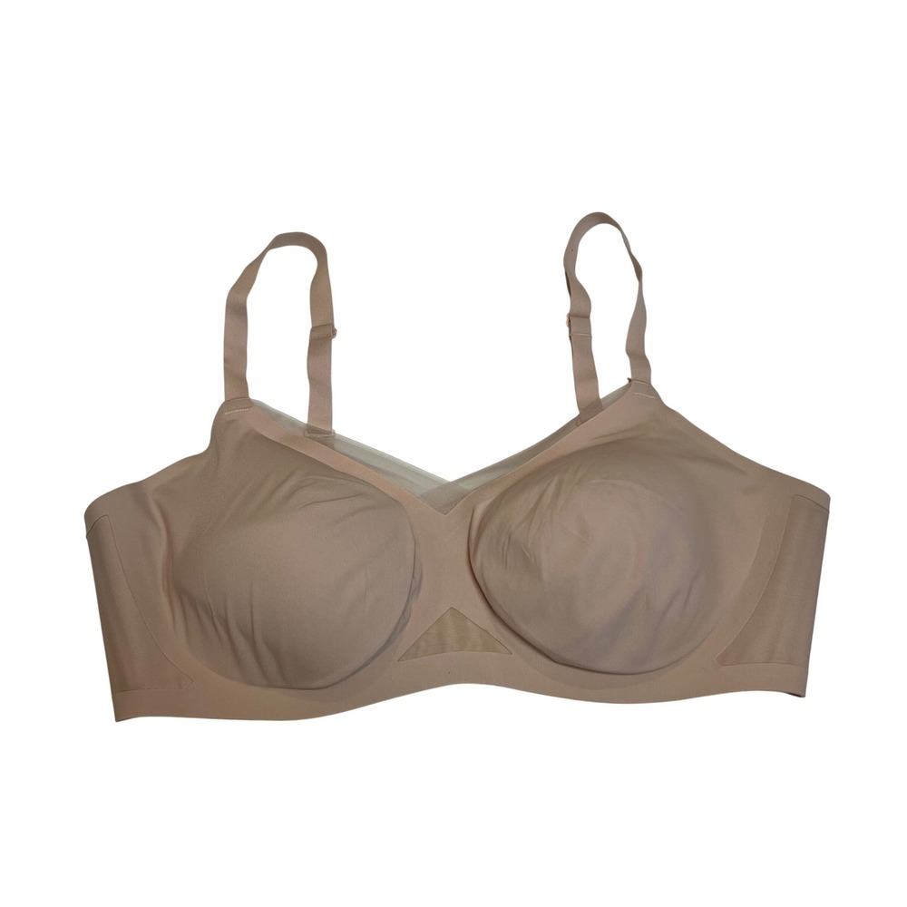 Honeylove Crossover Bra Sand Beige Wireless Seamless Mesh Detail XL 38D 38DD 38E